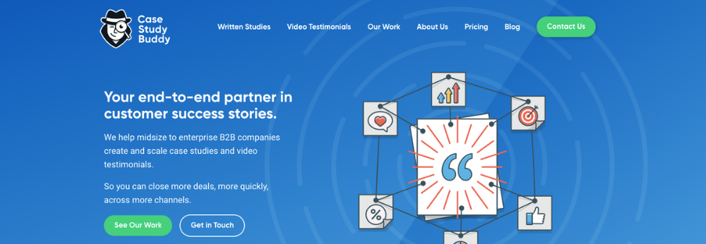 SaaS marketing agency website homepage for Case Study Buddy