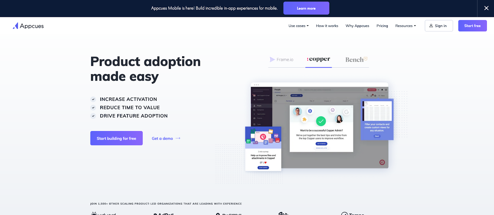Appcues example of saas website best practices