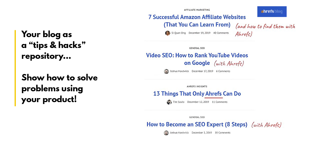 Show users how to solve problems with your product on your blog for product led marketing