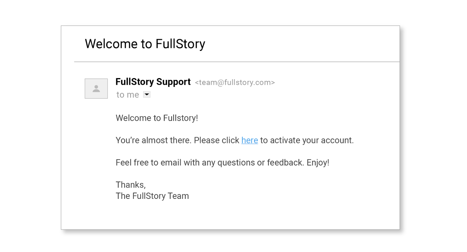FullStory welcome email