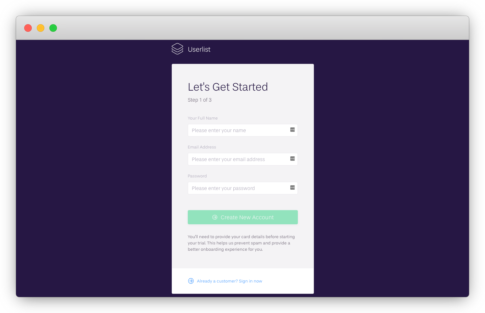 Userlist signup page