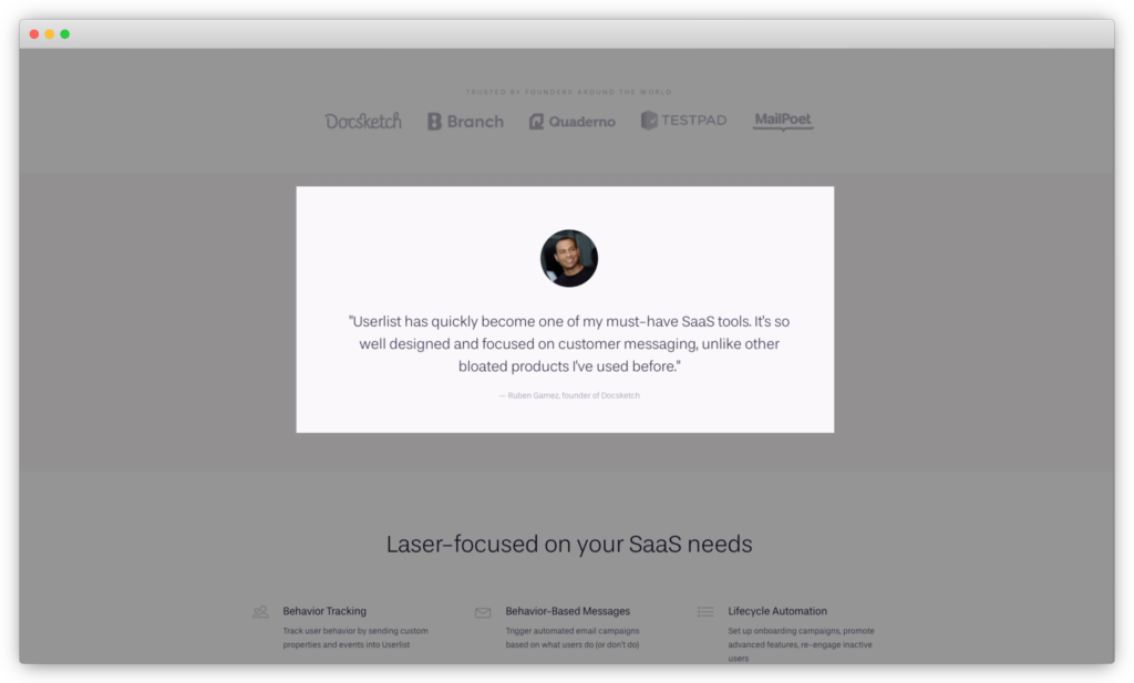 Userlist's testimonials