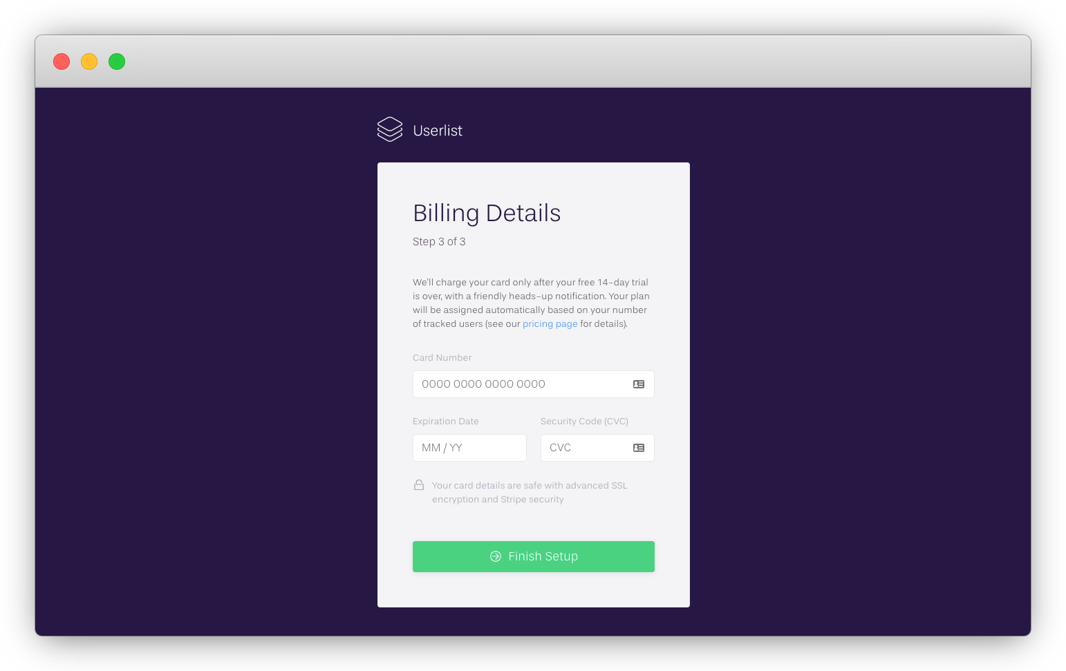 Userlist's final step of signup process