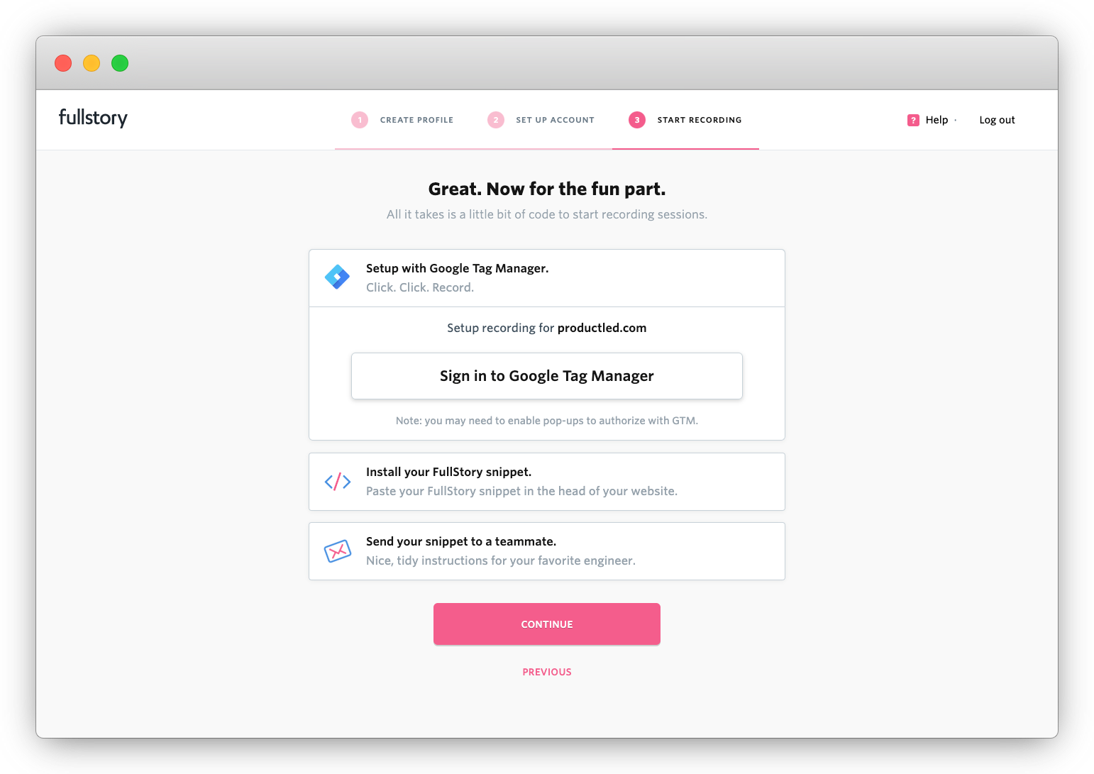 Fullstory's integration guide
