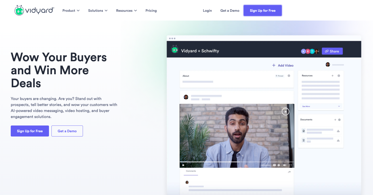 Vidyard's Free Trial Homepage