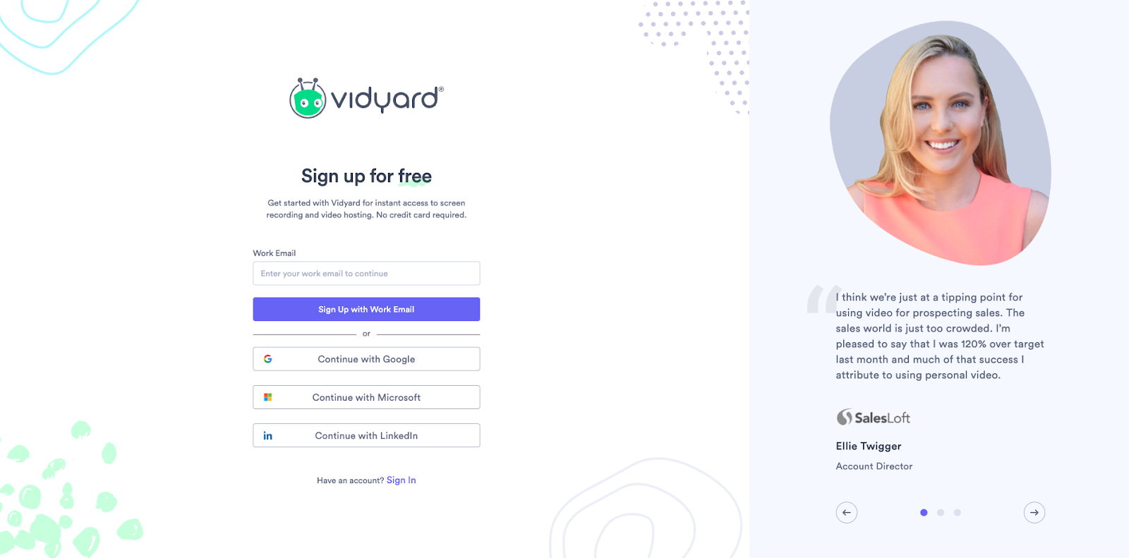 Vidyard's Free Trial Landing Page