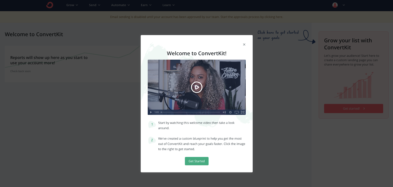 CovertKit’s Welcome Page