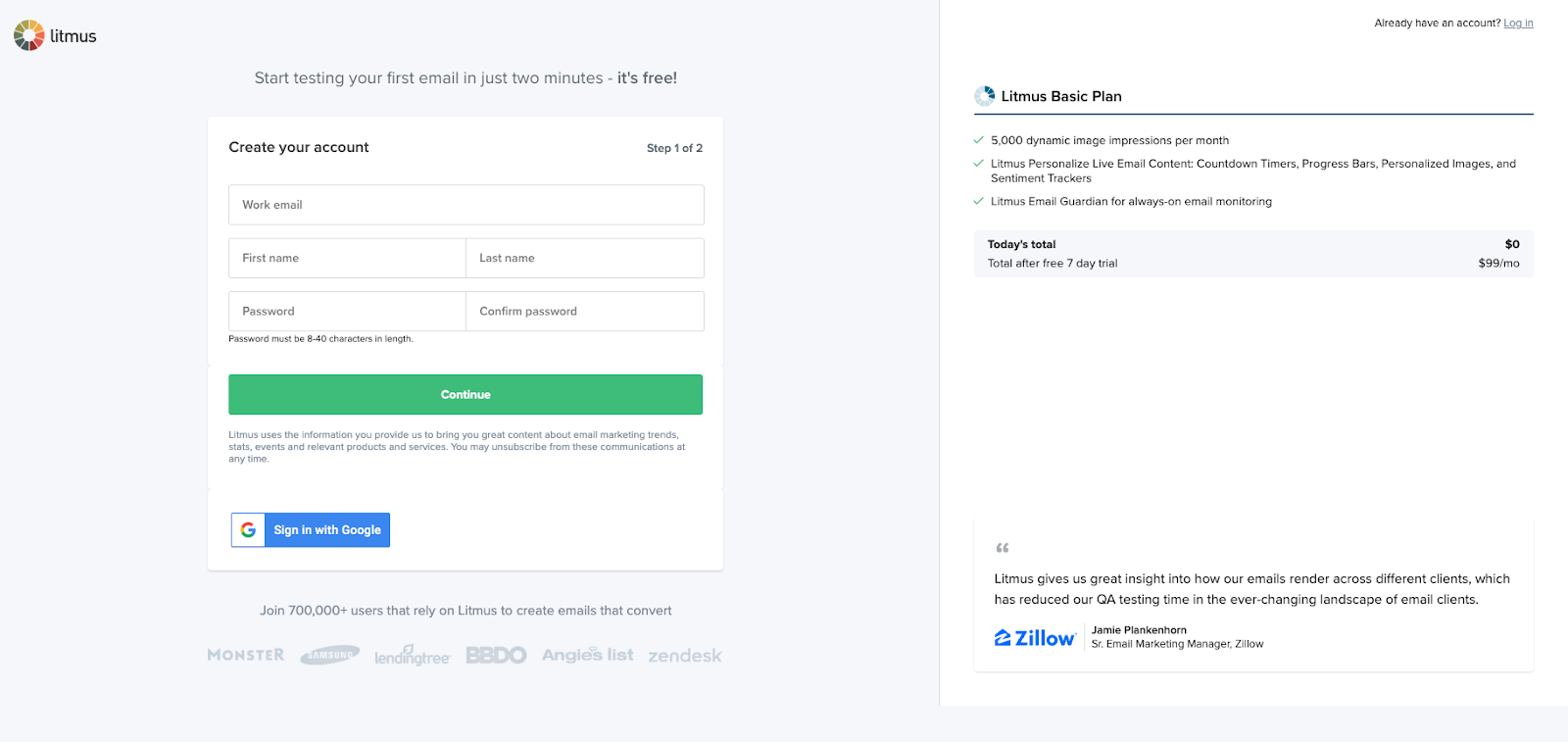Litmus basic plan free trail page
