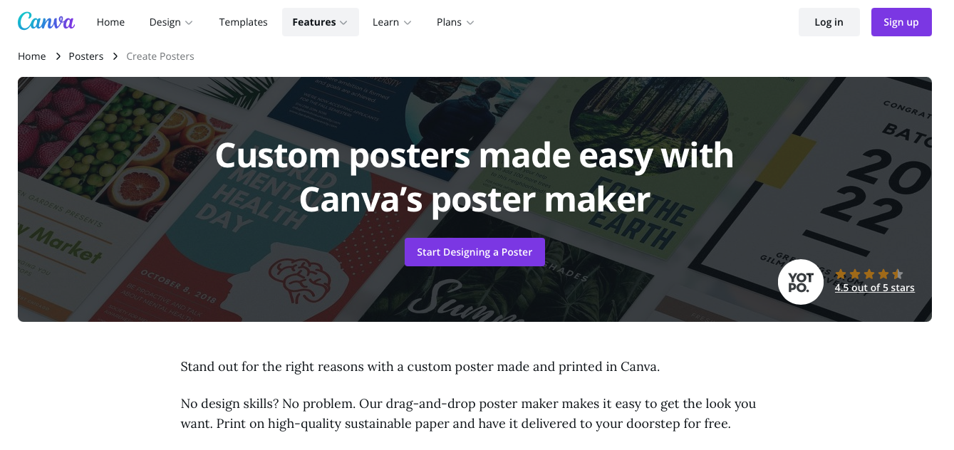 Canva features page