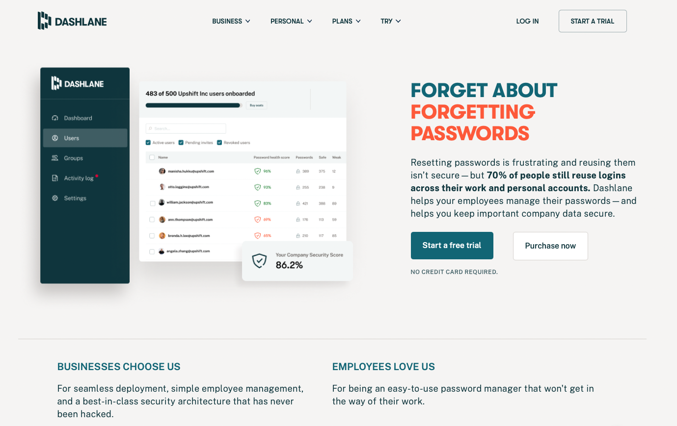 Dashlane landing page