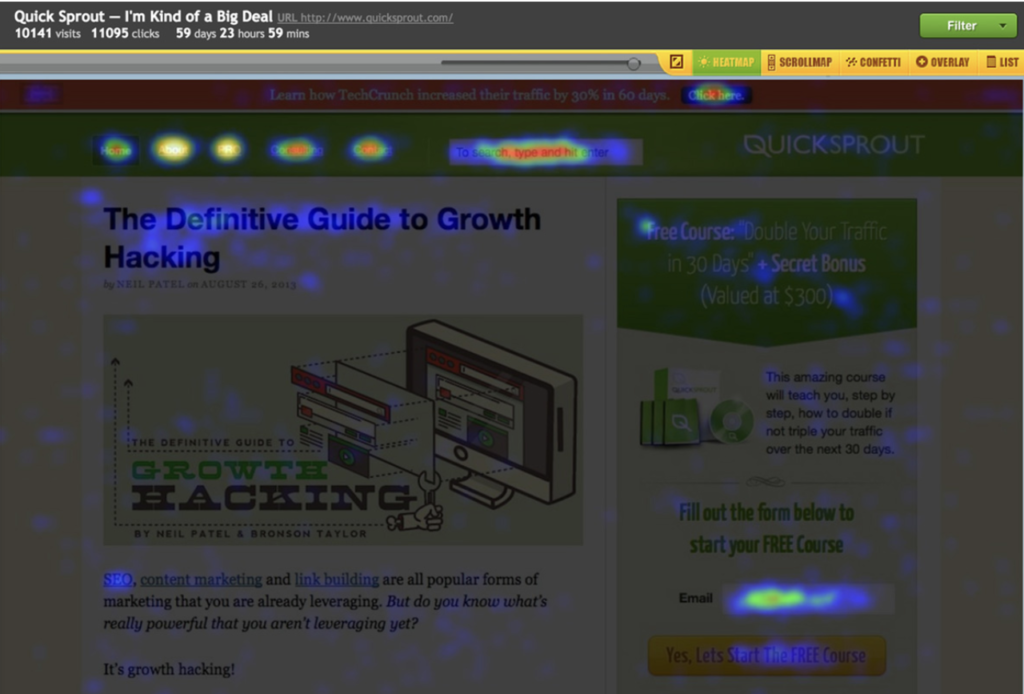 Crazy Egg's heat-mapping tool available in their 30-day Time-Based Free Trial Product-led growth model.