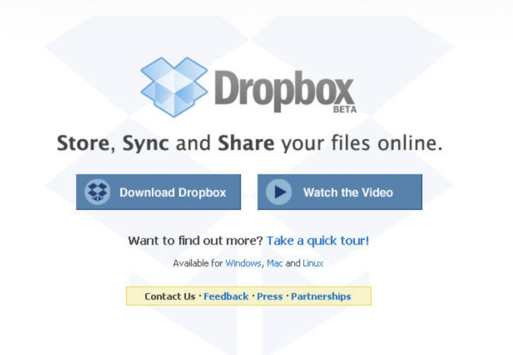 The landing page for Dropbox in 2008 was part of a product-led growth strategy that used the product-led growth model, Usage-Based Free Trial