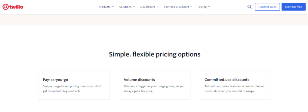 Twilio pricing page