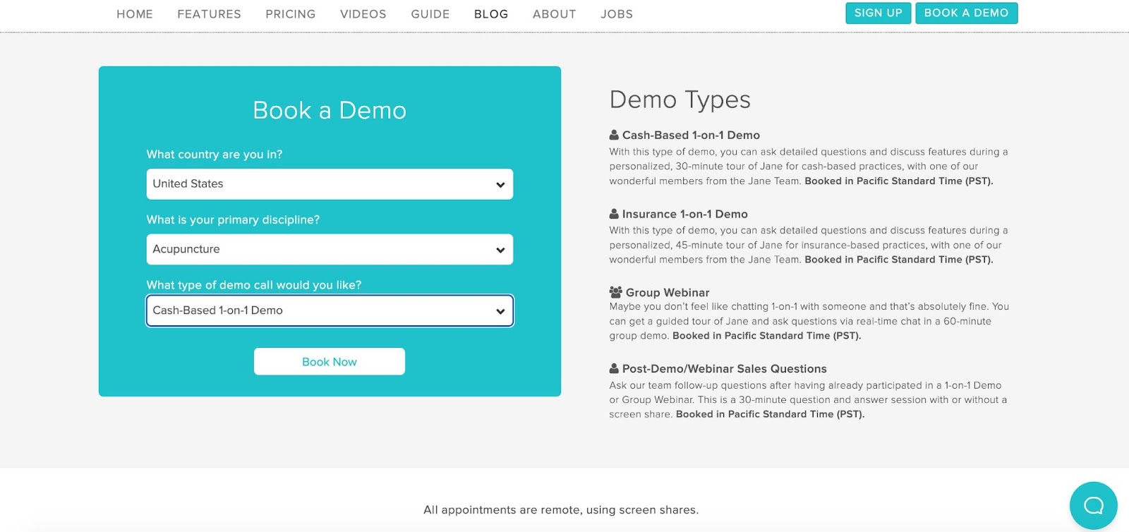Example of how to grow a saas business and Book a Demo with Jane 