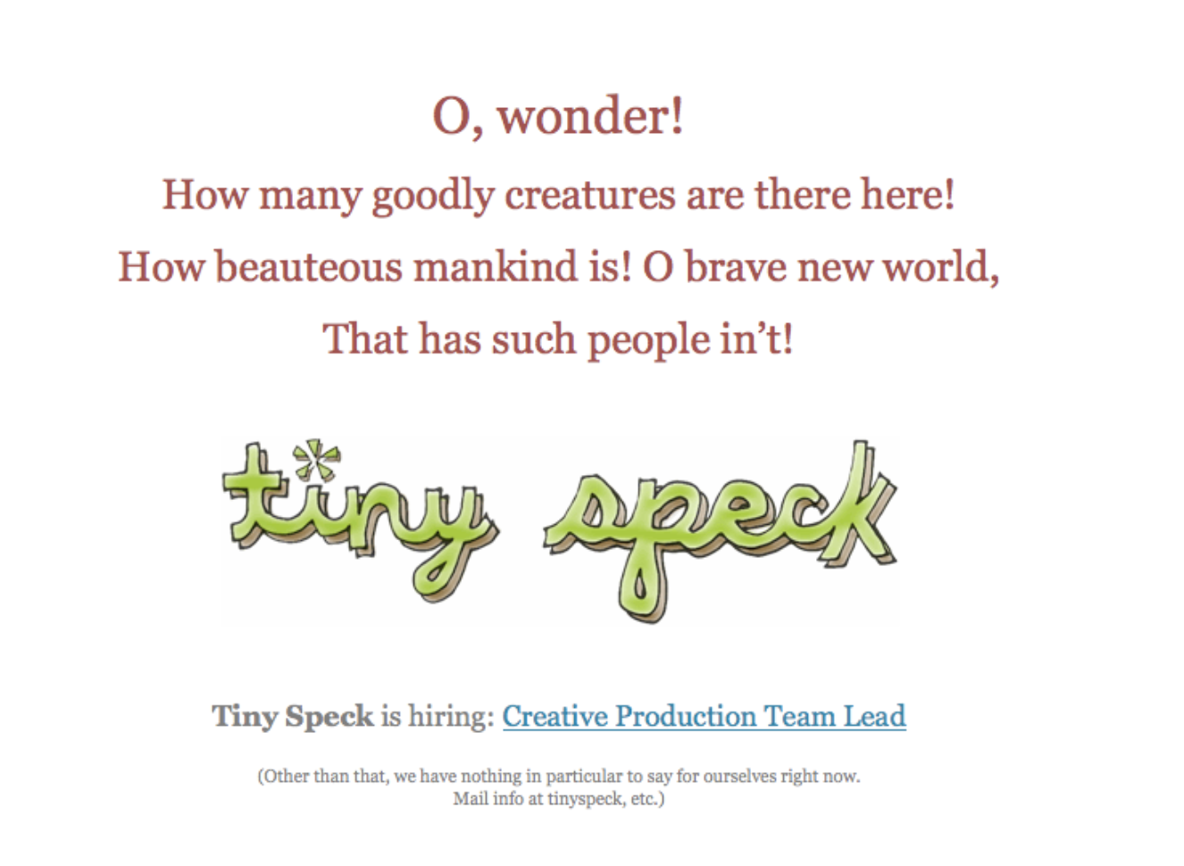 Tiny Speck Hiring