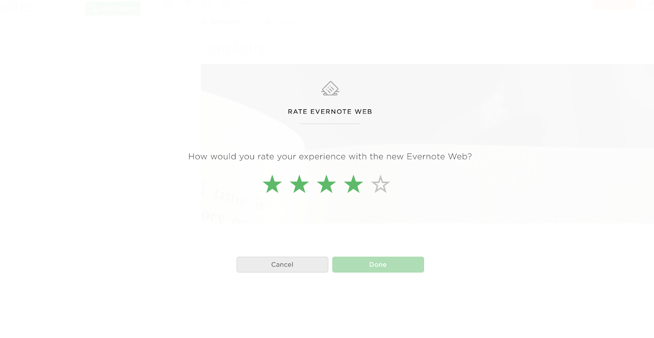 Evernote in-app survey for B2B SaaS customer research