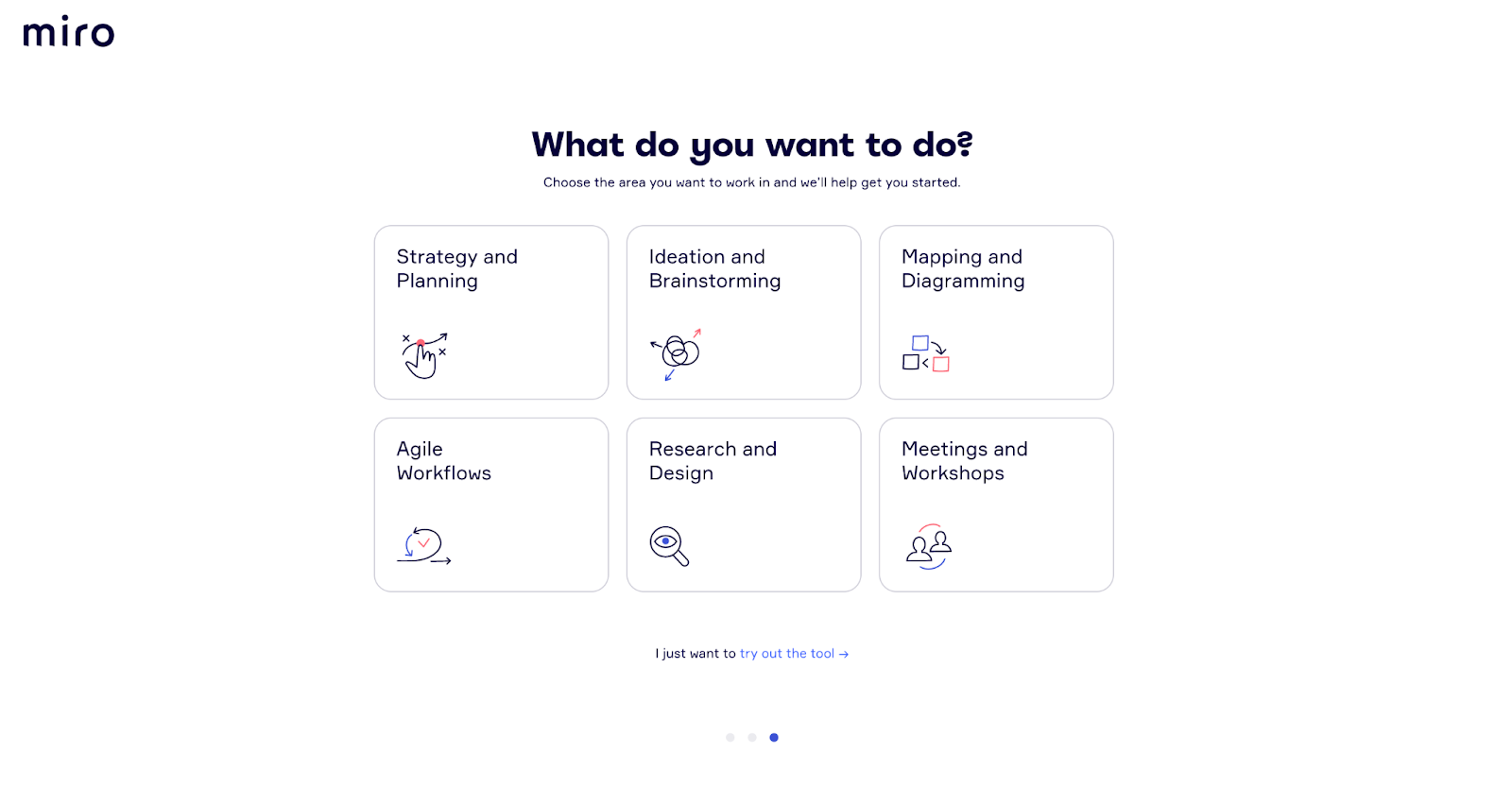Miro's onboarding question to help guide segmentation