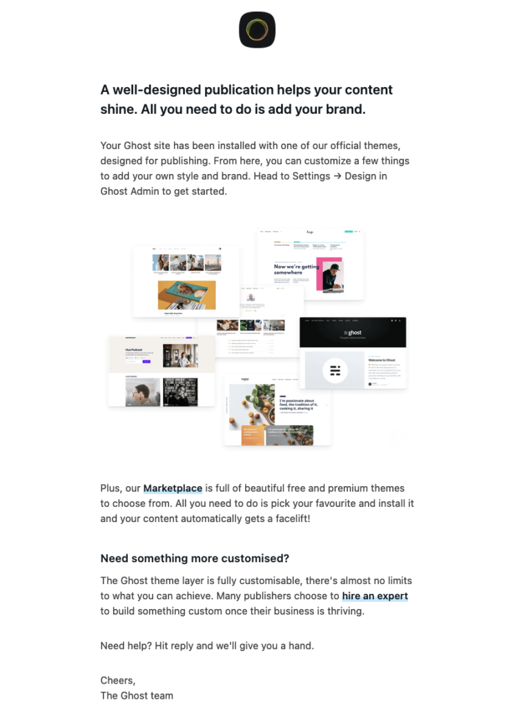 Ghost Post Signup Email example