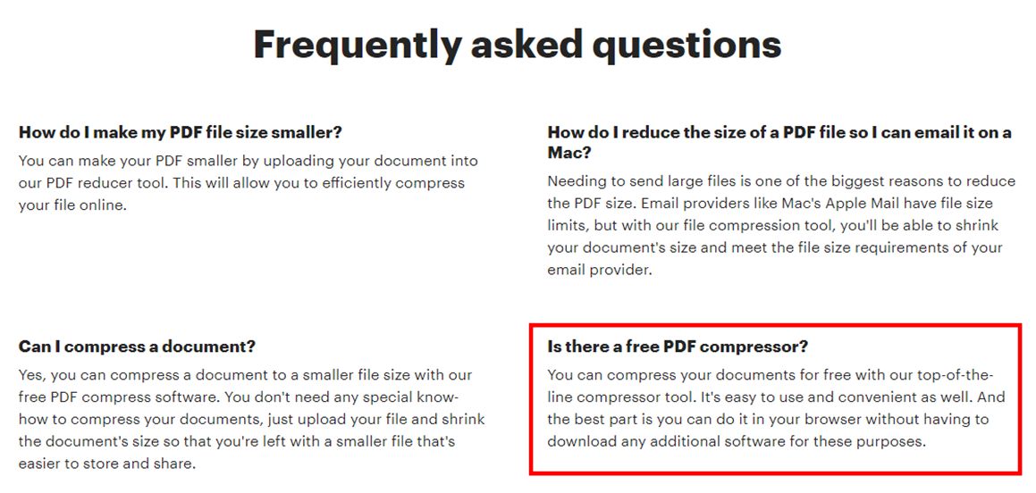 A screenshot of PandaDoc's frequently asked questions