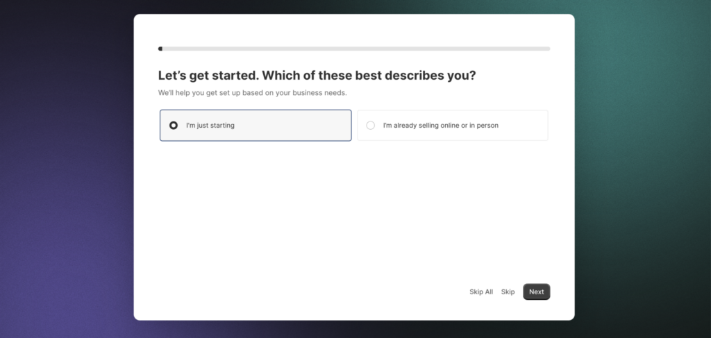 Shopify's sign-up process