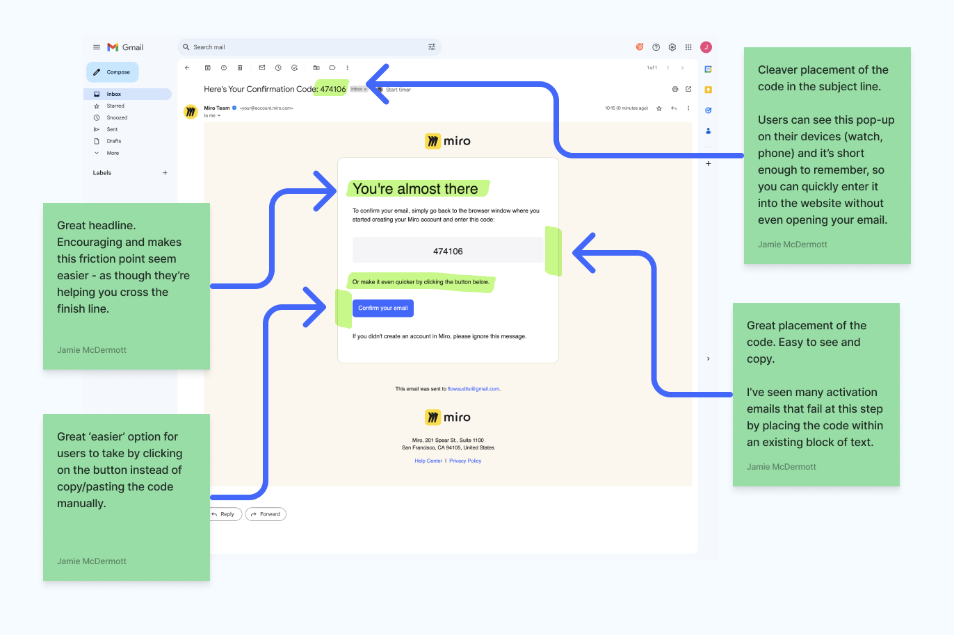 screenshots of the onboarding audit process in Miro