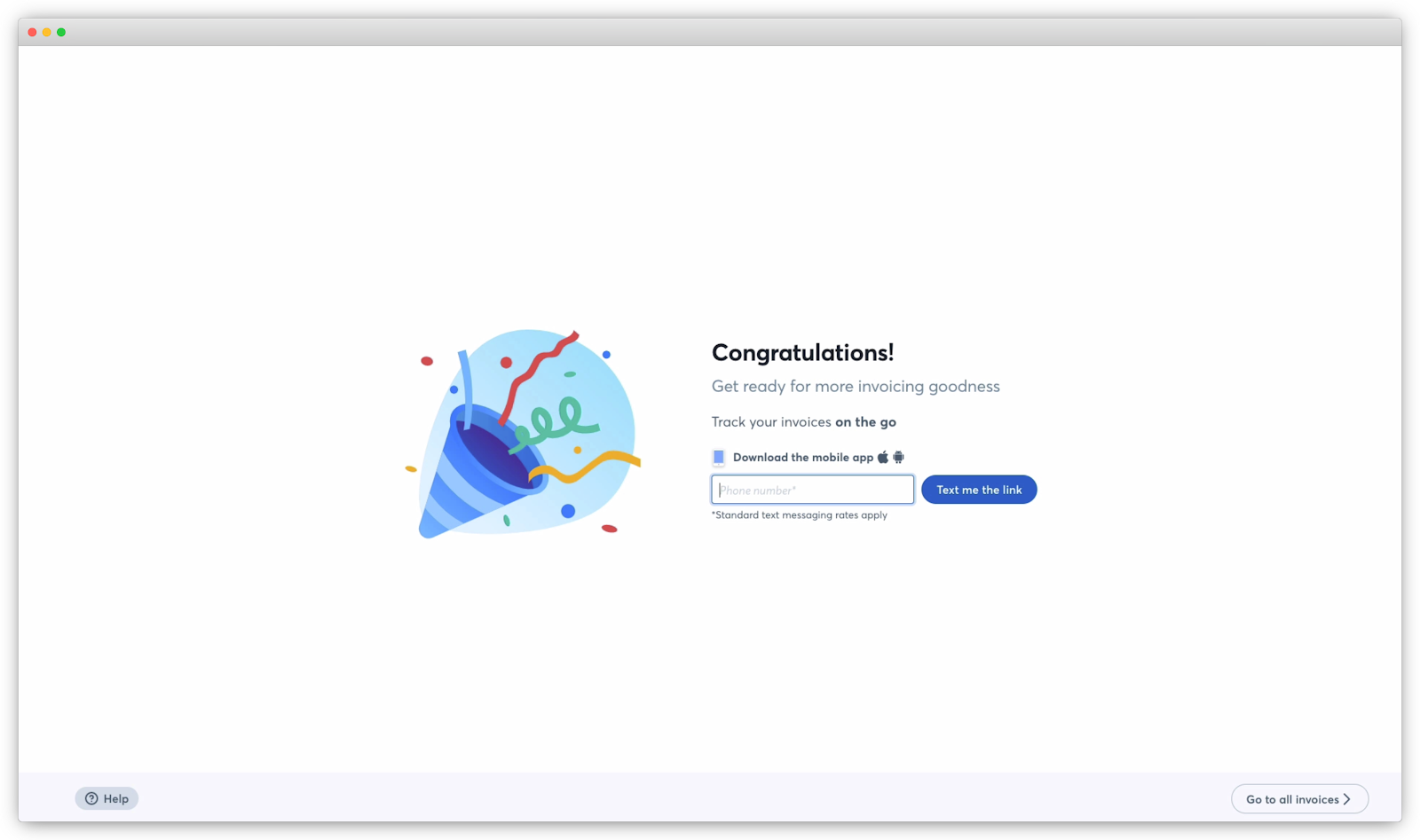 A screenshot of Wave's message after the first invoice was sent