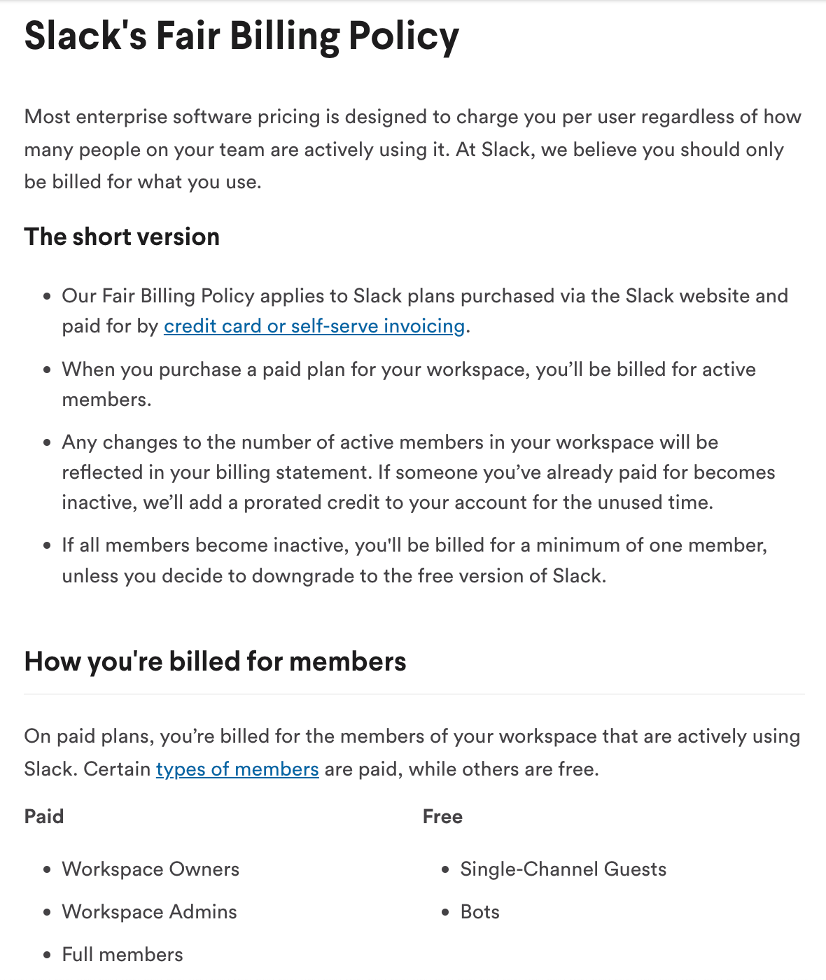 Slack's transparent fair billing policy
