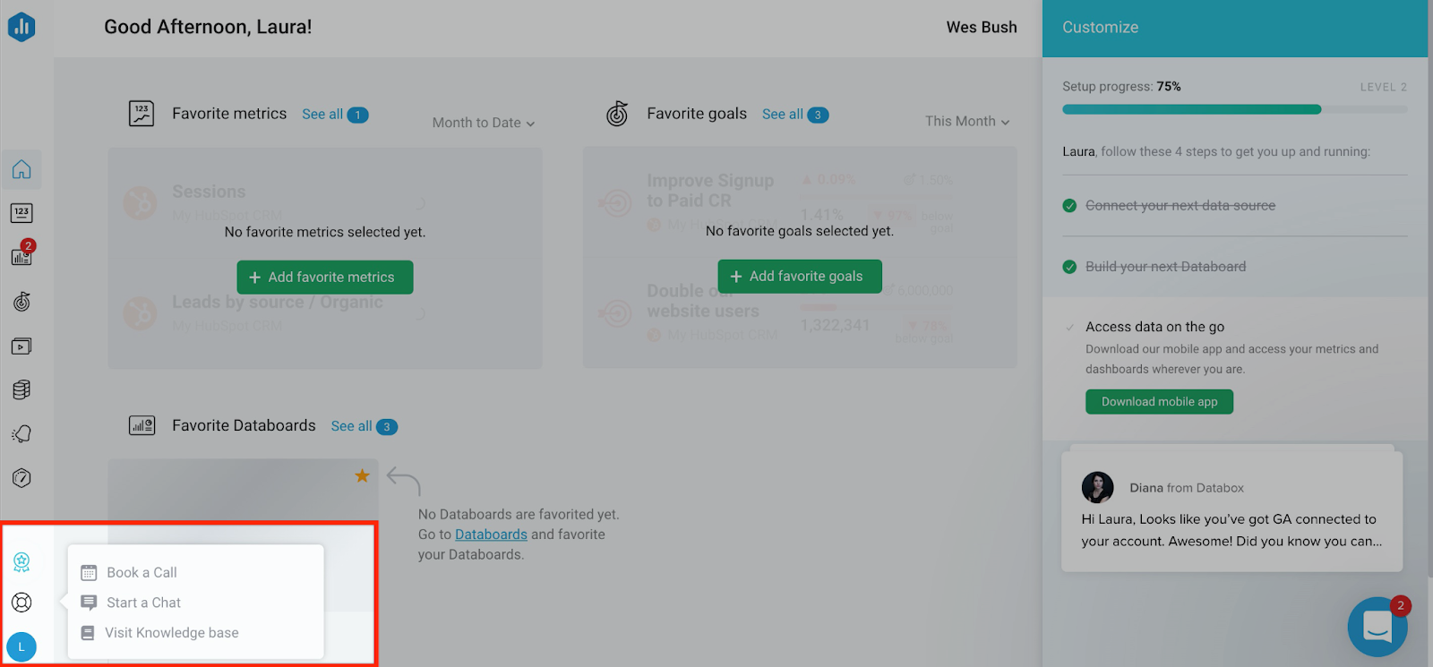Databox's book a call prompt 