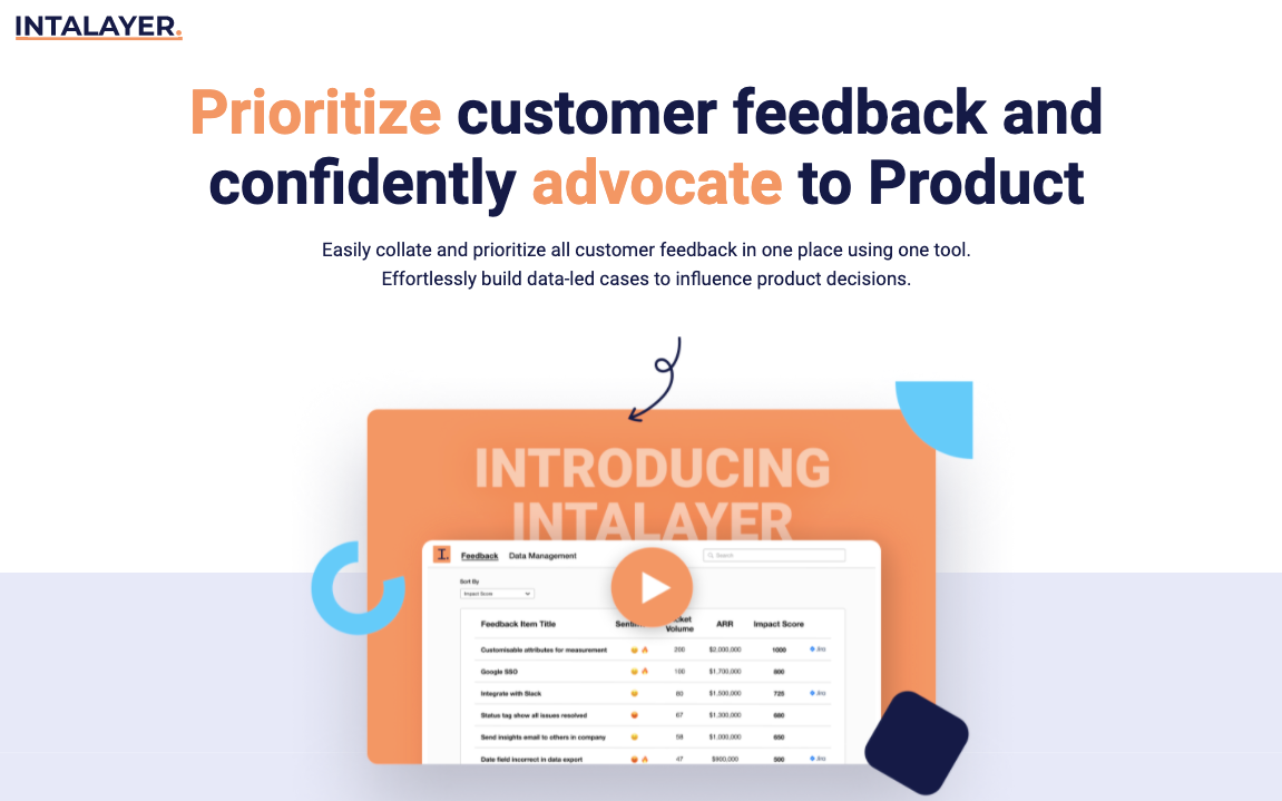 Intalayer SaaS Startup landing page highlighting our value proposition