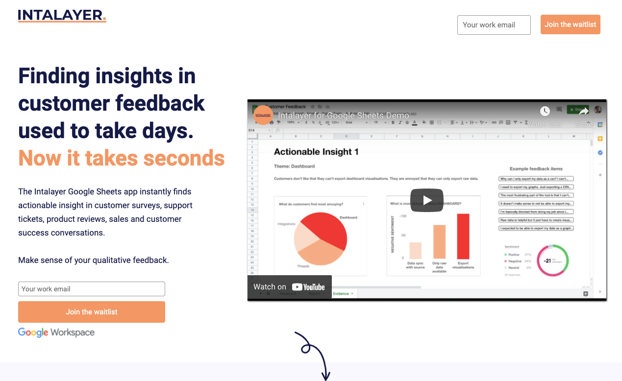 Updated Intalayer landing page highlighting our value proposition for a SaaS startup