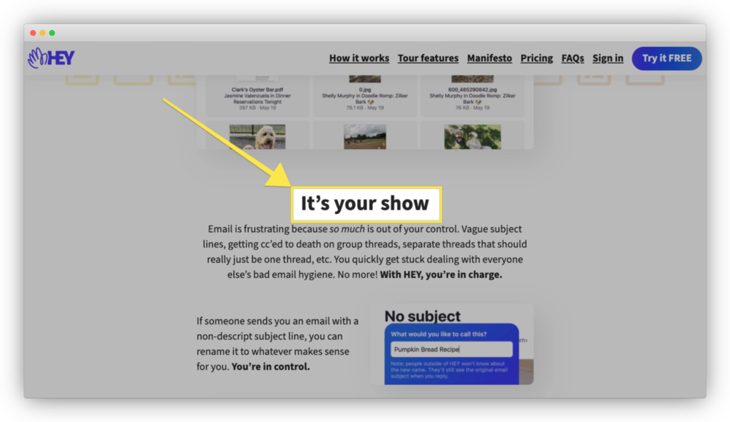 Hey's home page headline
