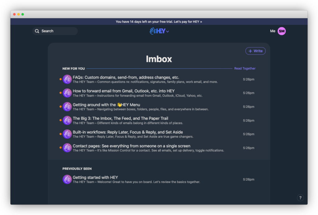 Hey's call-to-action to check Imbox