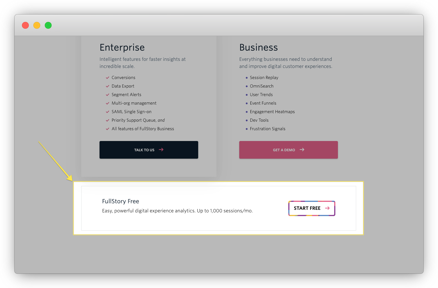 FullStory free account