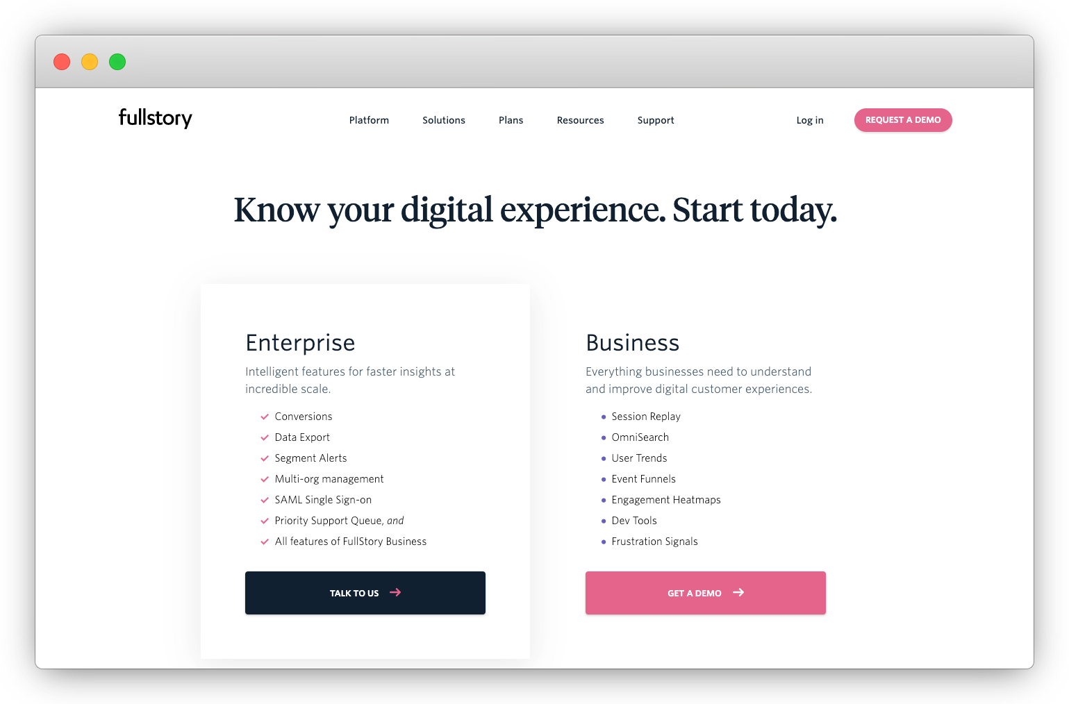 FullStory pricing page
