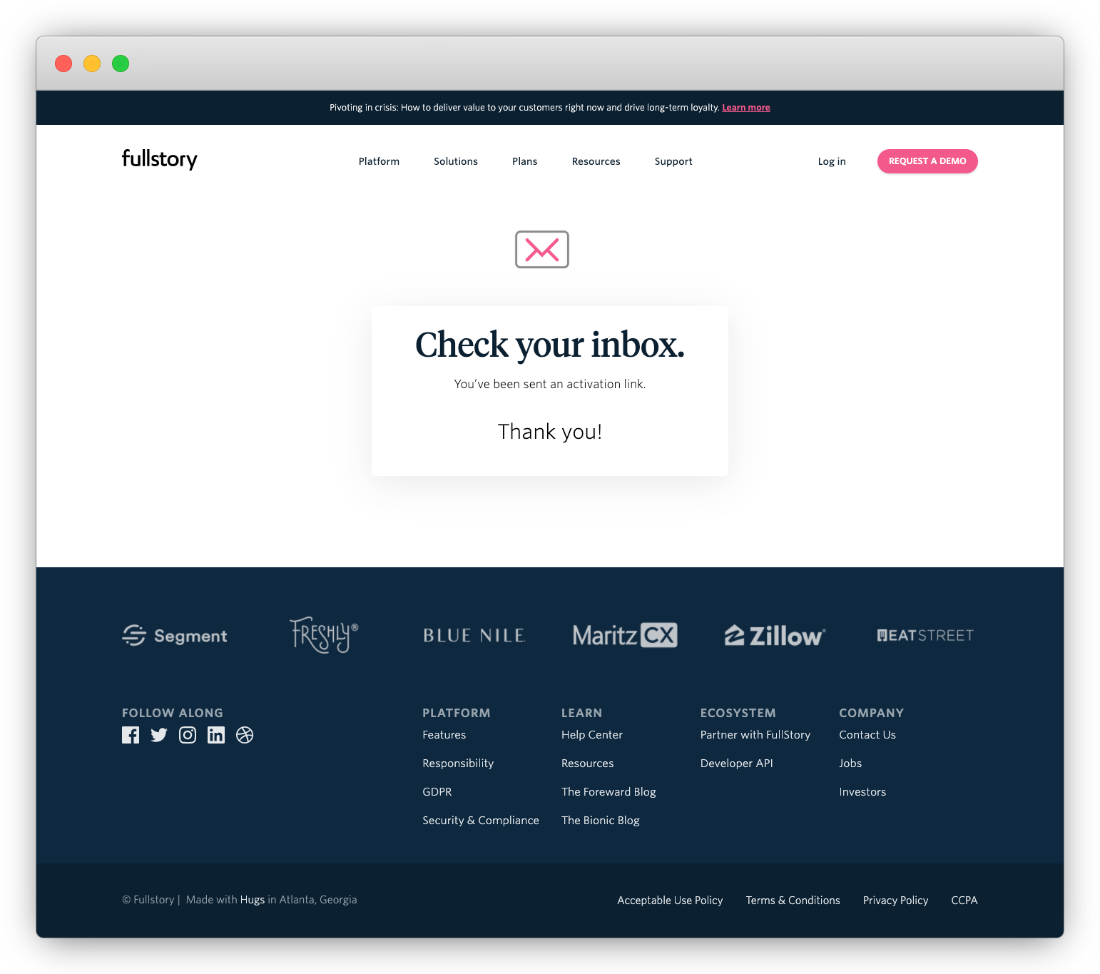 FullStory check inbox