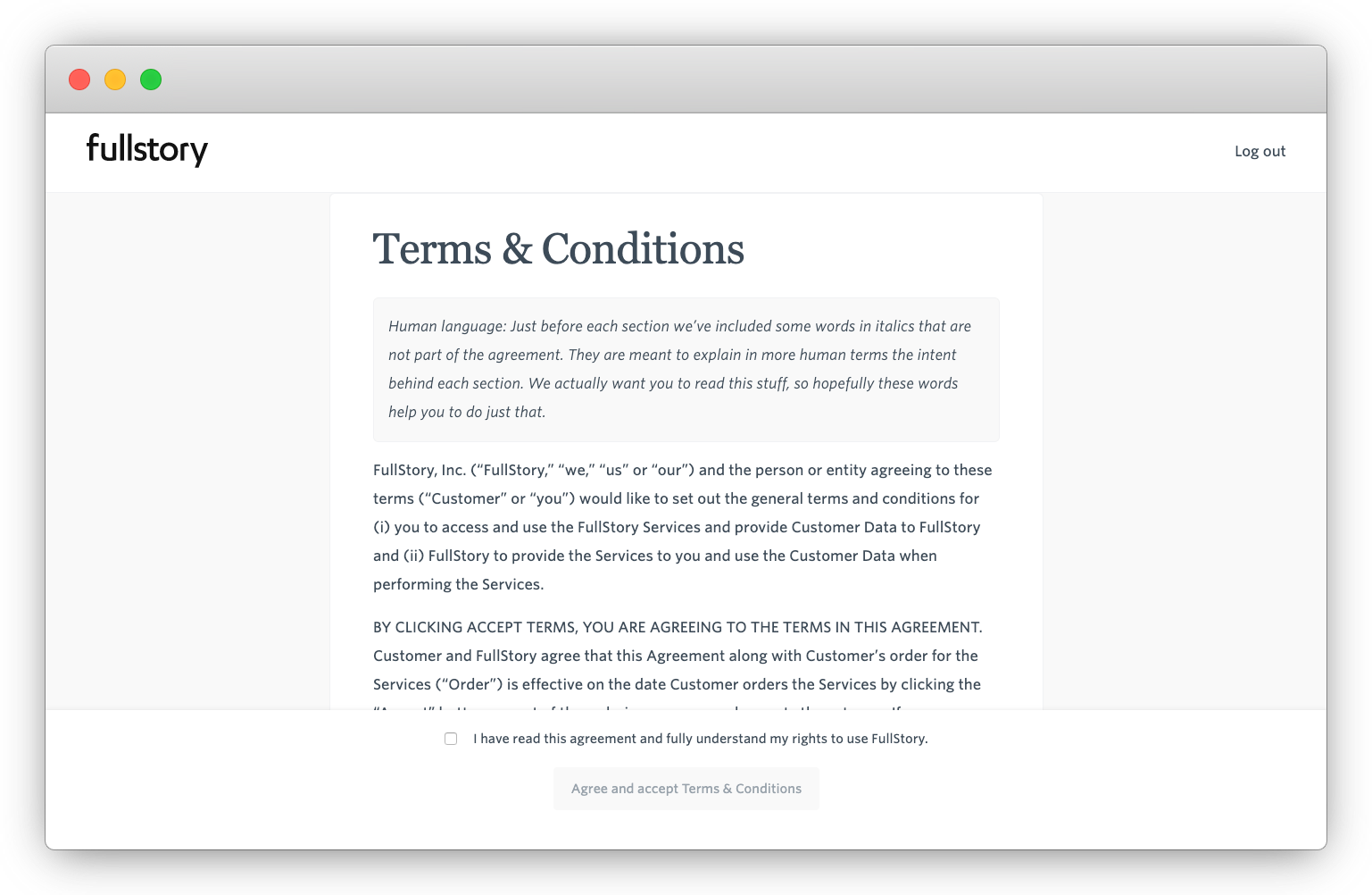 FullStory terms and conditions