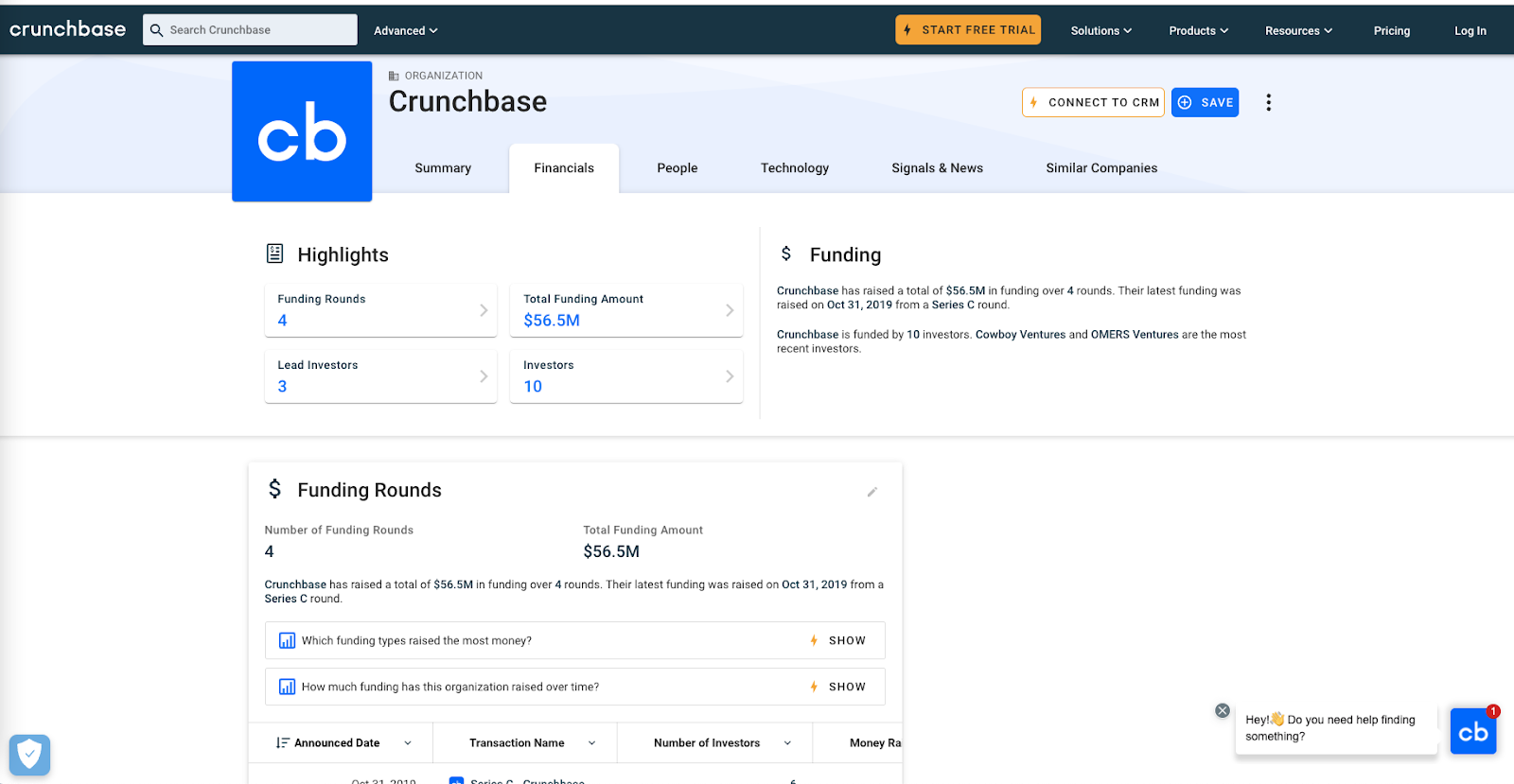 Crunchbase's sign-up flow