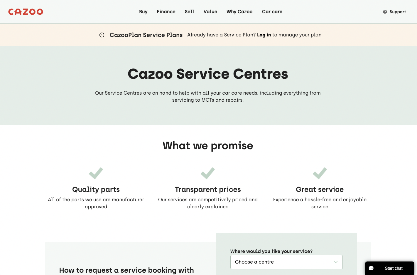 Cazoo service centre page