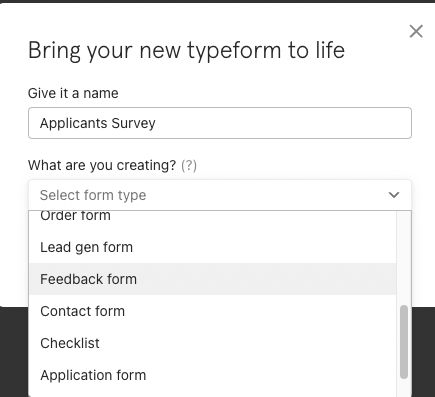 Typeform's customer survey question