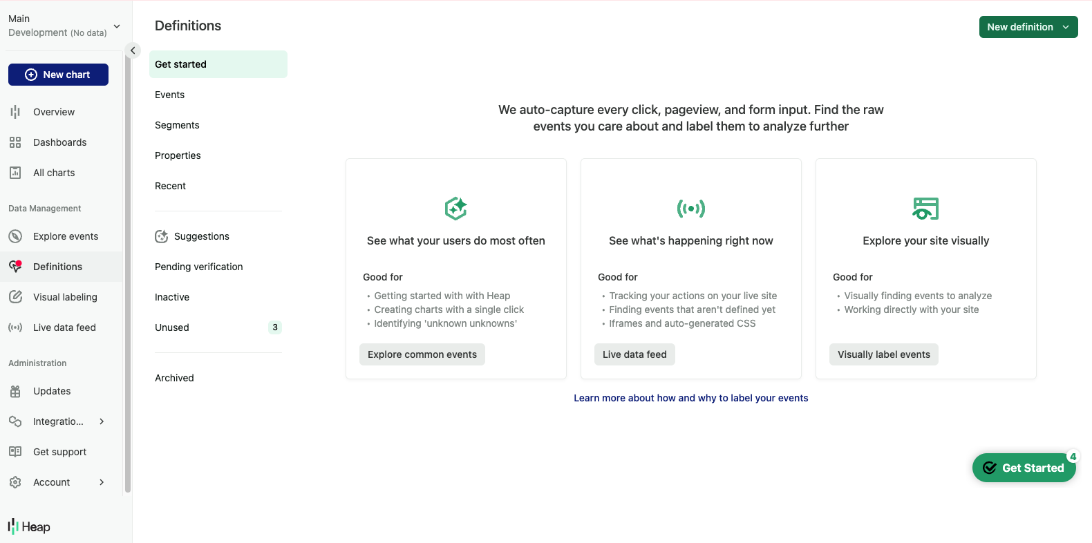 Heap's get started page