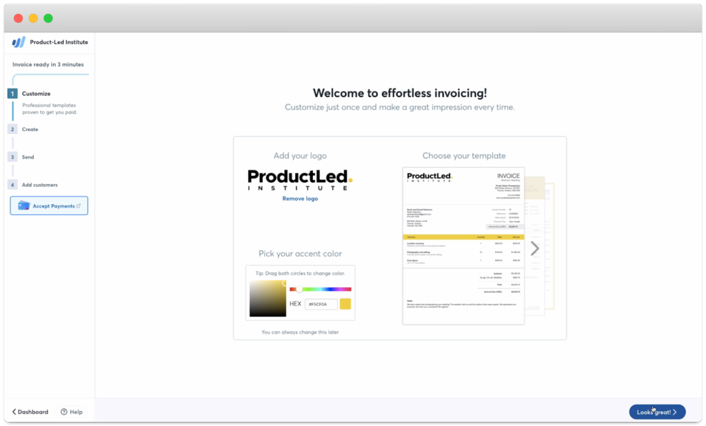 Wave asking for a logo during the user onboarding experience