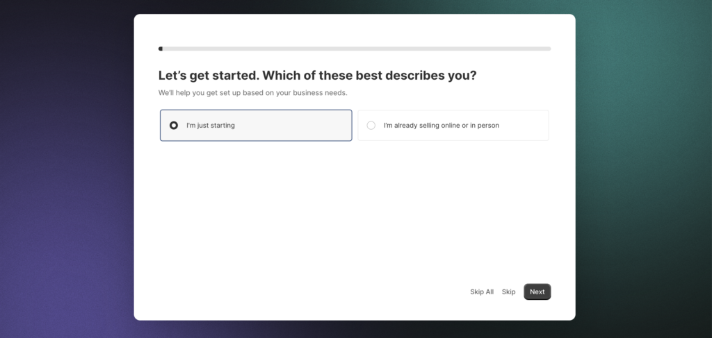 Shopify's signup process