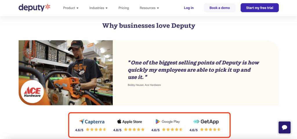 Deputy's social proof and review banners