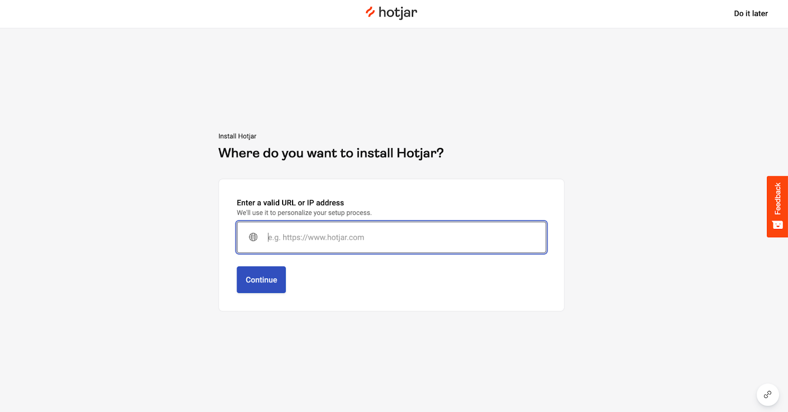 Best user onboarding example: Hotjar's get started question
