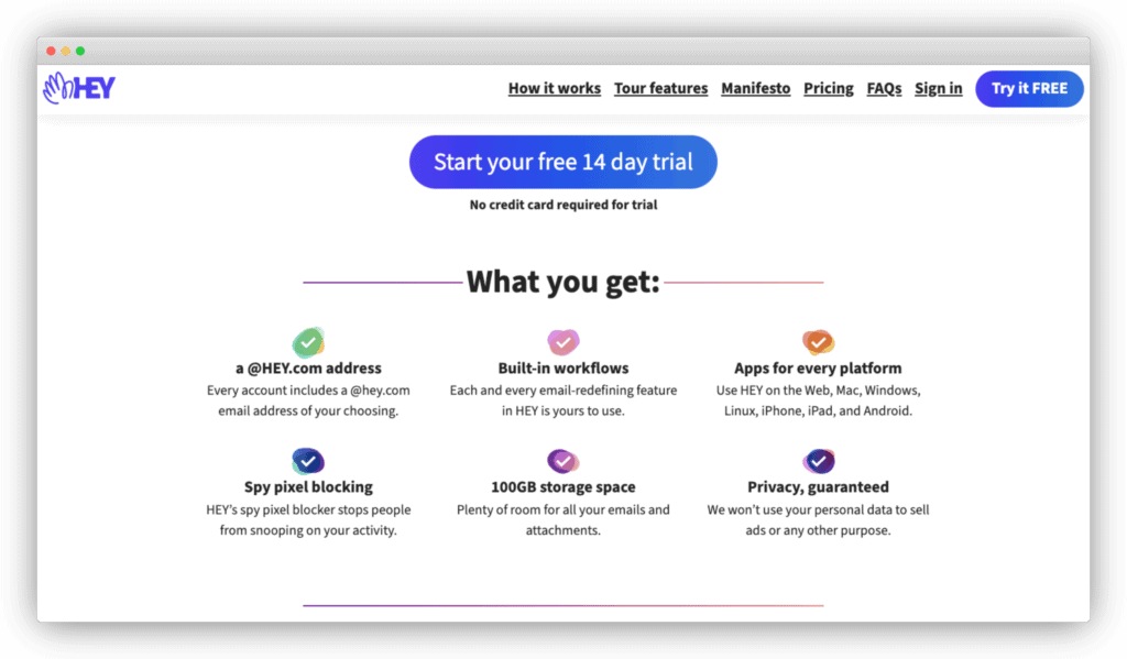 Hey's pricing page