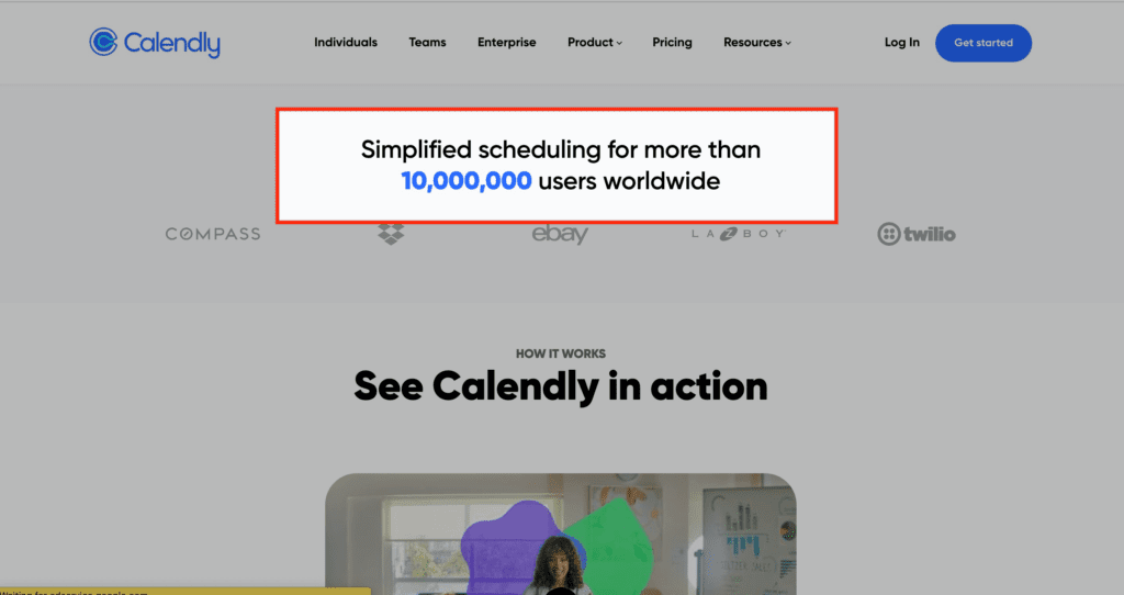 Calendly as a best user onboarding example for their social proof. 