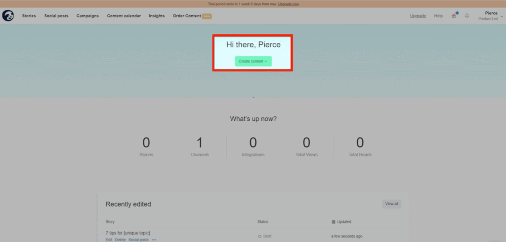 Storychief user onboarding example empty states