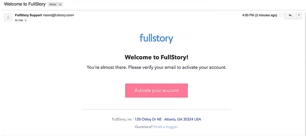 FullStory’s redesigned onboarding sequence step 3