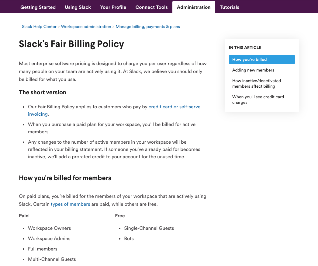 Slack's Fair Billing Policy