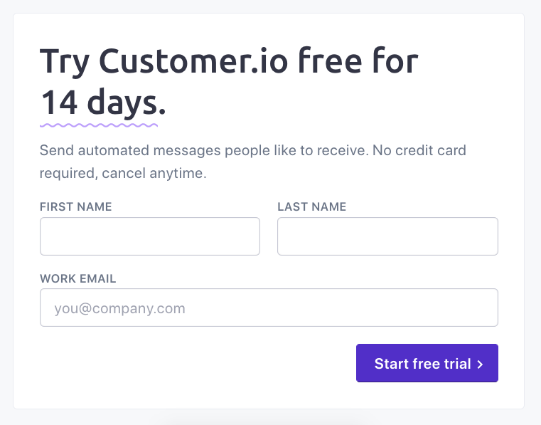 Customer.io Opt-In Free Trial example